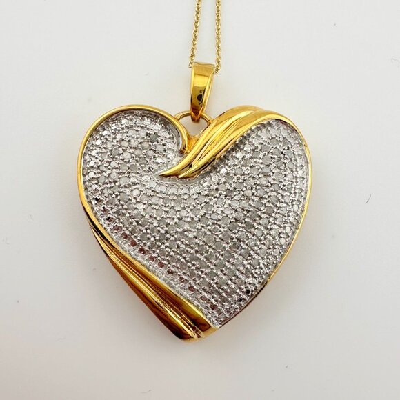 Bold & Beautiful 1 ct "Whole Heart" Diamond Necklace  - 14kt Gold Over Sterling - Picture 7 of 14